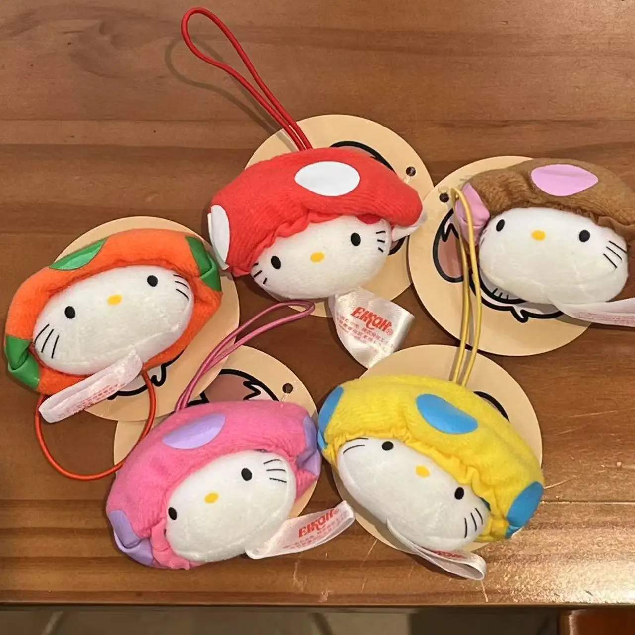 

Little Mushroom HelloKitty Pendant Cute Mushroom Head HelloKitty Phone Chain Creativity Diy Plush Doll Keychain Can Remove Hat