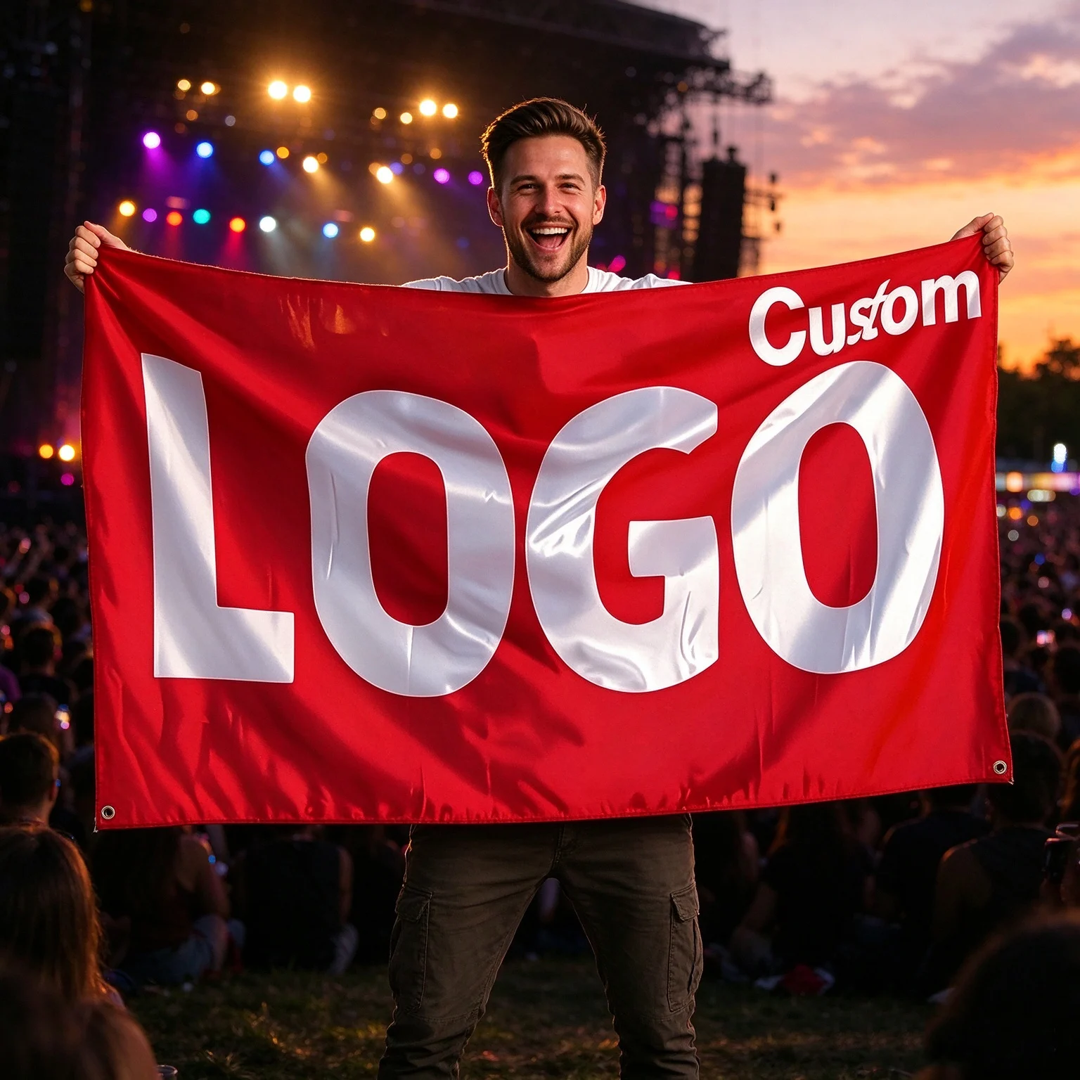 Customizable Flags Available in Various Sizes; Personalized Banners Featuring Your Logo and Text. Vibrant Red and White Design m