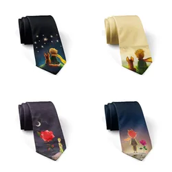 New Cartoon Little Prince Printed Necktie Leisure Triangle Striped Tie Normal Sharp Corner Neck Ties Men Classic Woven Designer