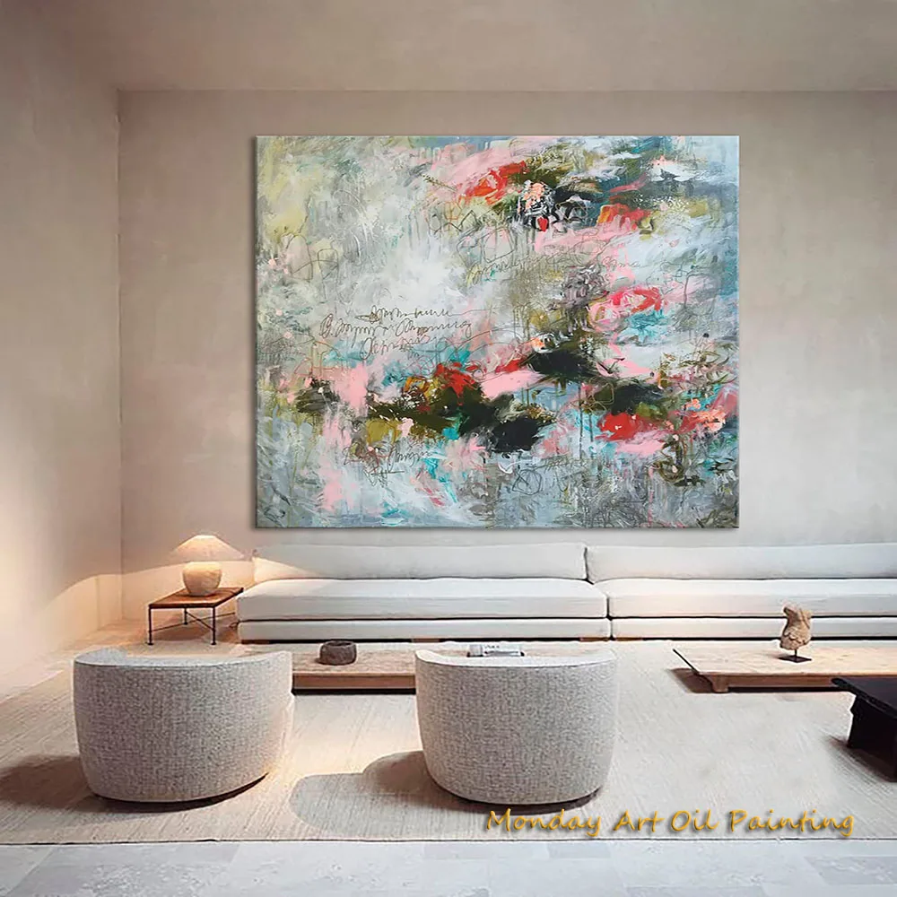 Large Hand Painted Abstract Colorful Canvas Oil Paintings Pink Interior Paintings Fireplace Wall Decor Art Fedex Shipping Cost