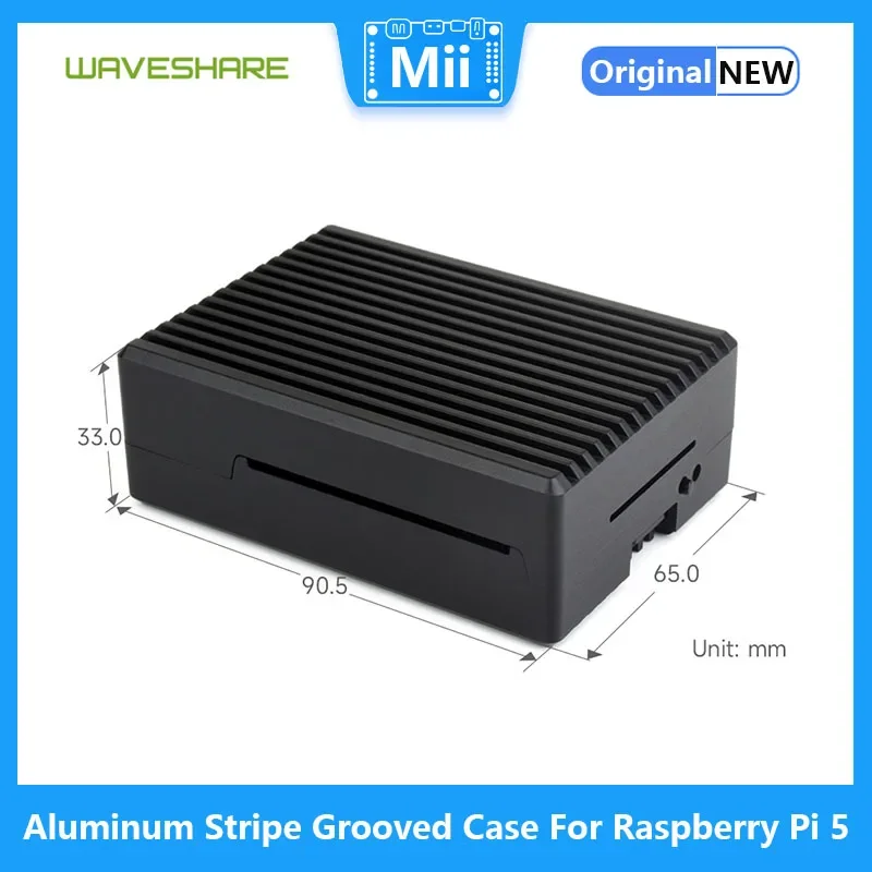 Waveshare Aluminum Stripe Grooved Case For Raspberry Pi 5 Built-In Cooling Fan And Heatsink Pillars Suitable For Raspberry Pi 5