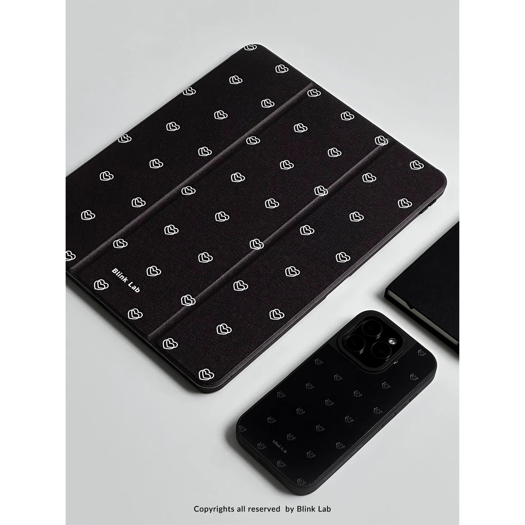 Black Double Love Minimalist Korean Ins Cartoon For iPad Case iPad Air 11 10 9 8 7 6 5 Pro Mini 10.2 