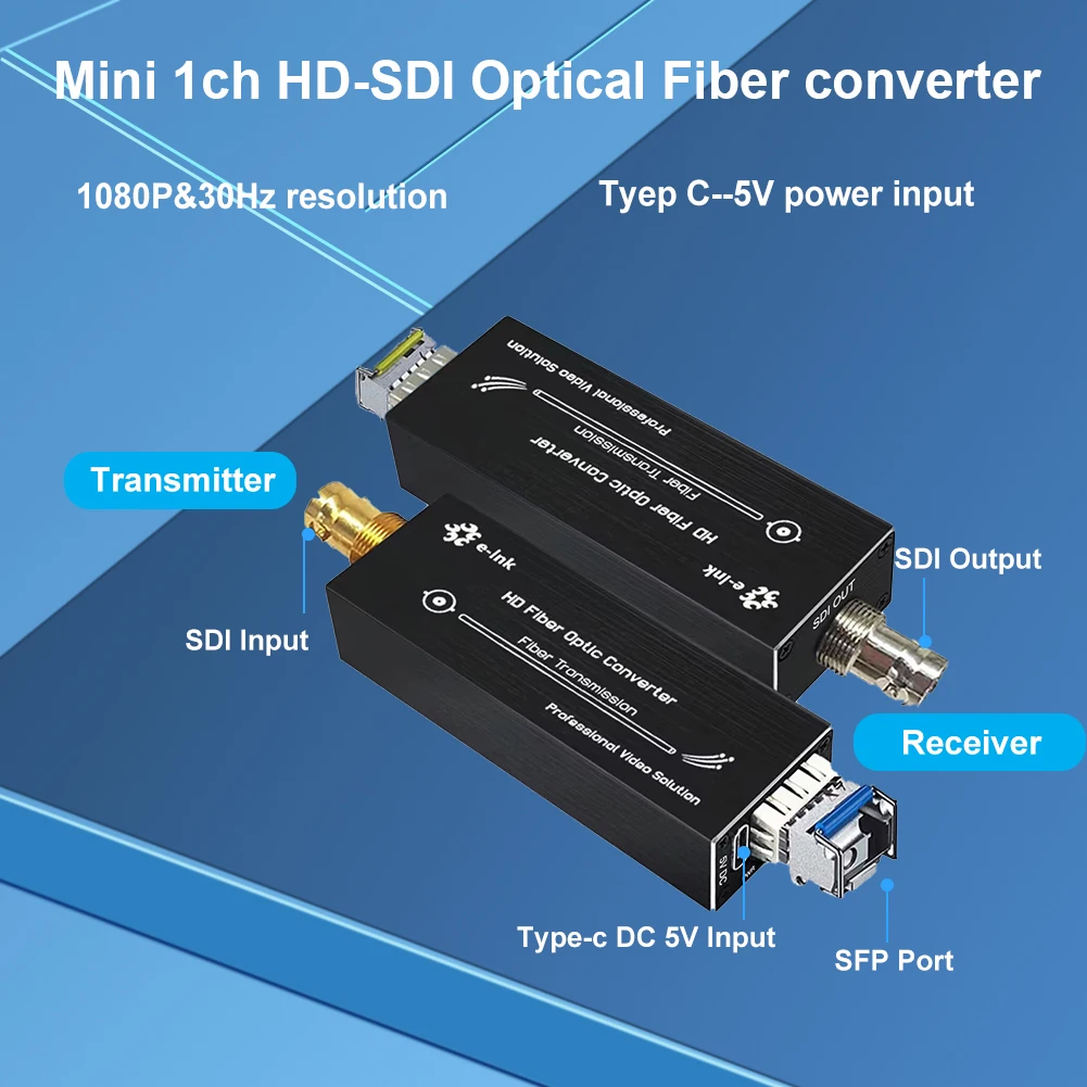 Mini HD SDI Fiber Extender 1080P@30Hz, HD-SDI Video Optical Transceiver, SM 20km/ MM 500m, used by pairs