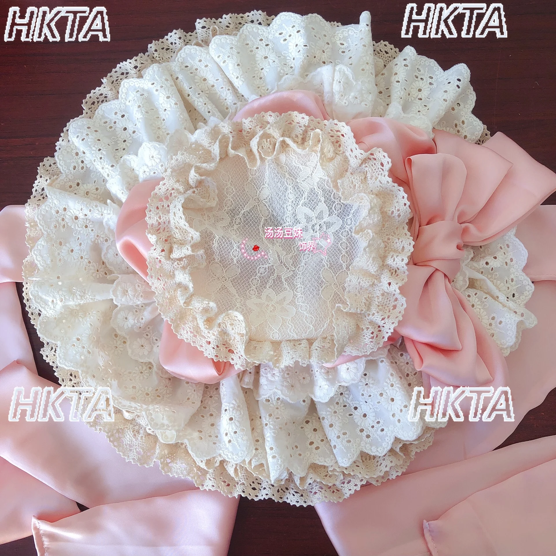

Sweet and Cute Elegant Lolita Umbrella Hat Women Kawaii Summer Sunshade Lace Pleated Bow Cap Lolita Generative Color Hat Female