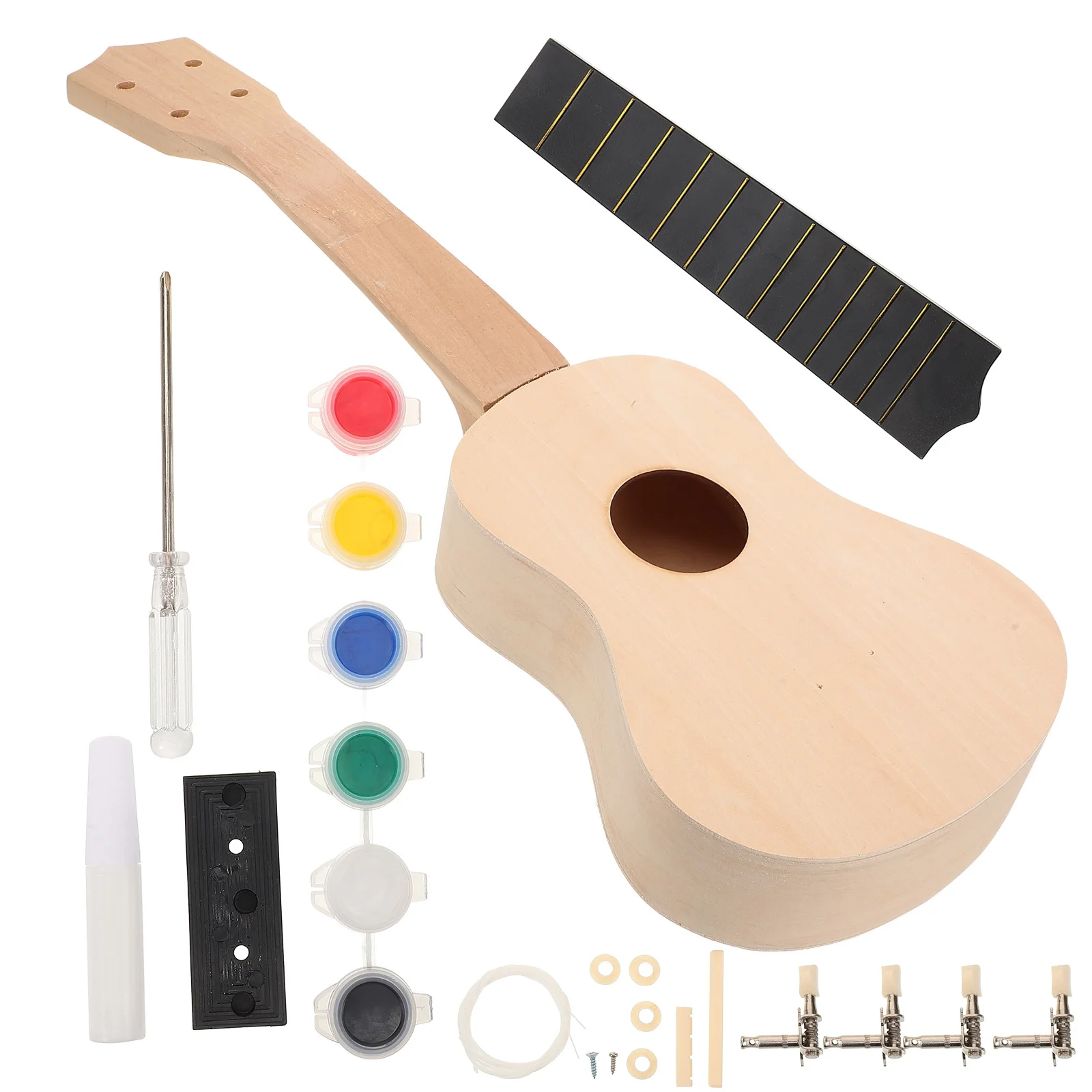 

Handmade Artistic Ukulele Set Colorful Ukulele Kids Music Gift Unpainted Wooden String Instrument