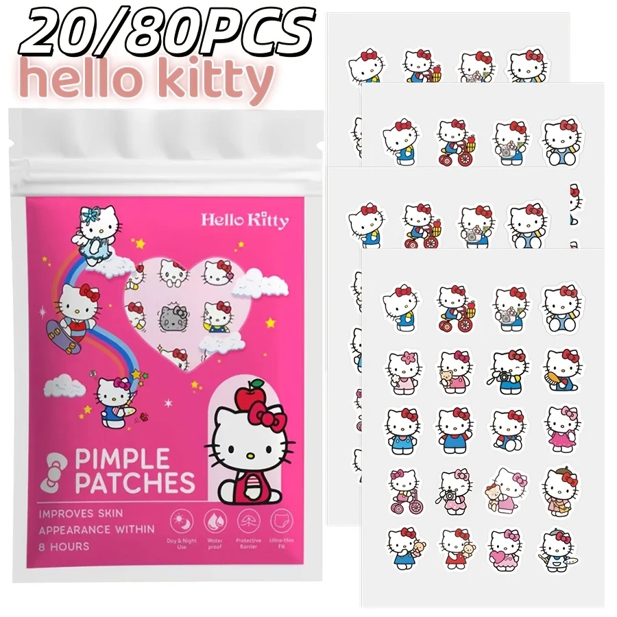 20/80PCS Sanrio Hello Kitty Acne Patch, Hydrocolloid Acne Patch, Makeup Blemish Pimple Patch, Waterproof and Sweatproof