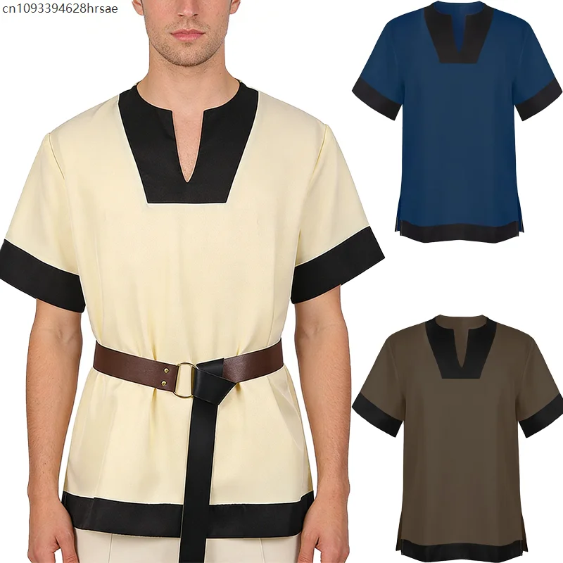 

Medieval Renaissance Retro Short Sleeve Gothic Warrior Shirt Pirate Cosplay Top Steampunk Costumes for Adult Men New