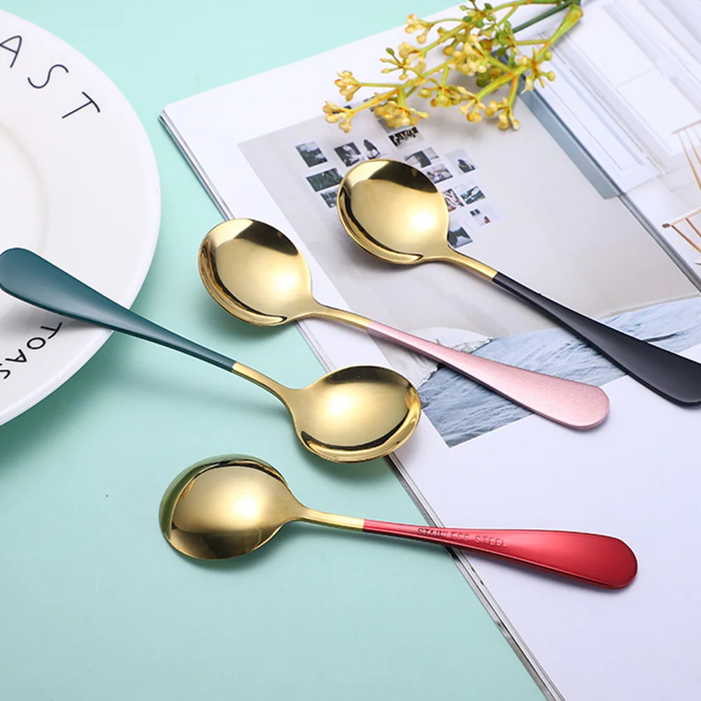 

10Pcs Creative Round Coffee Spoons Stainless Steel Gold Silver Lightweight Dessert Cake Spoons for Soup Stew Tableware Spoon