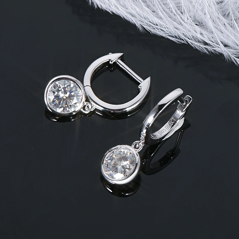 IOGOU 3CT 1CT 2CT D Moissanite Drop Hoop Huggie Earrings for Women 925 Silver Hoops Original Jewelry 8mm 9mm 6.5 Lab Diamond