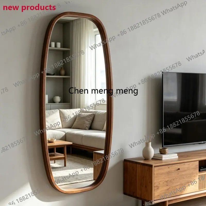 A139French antique oval full-length mirror wall hanging floor-to-ceiling full-length mirror bedroom retro light luxury style