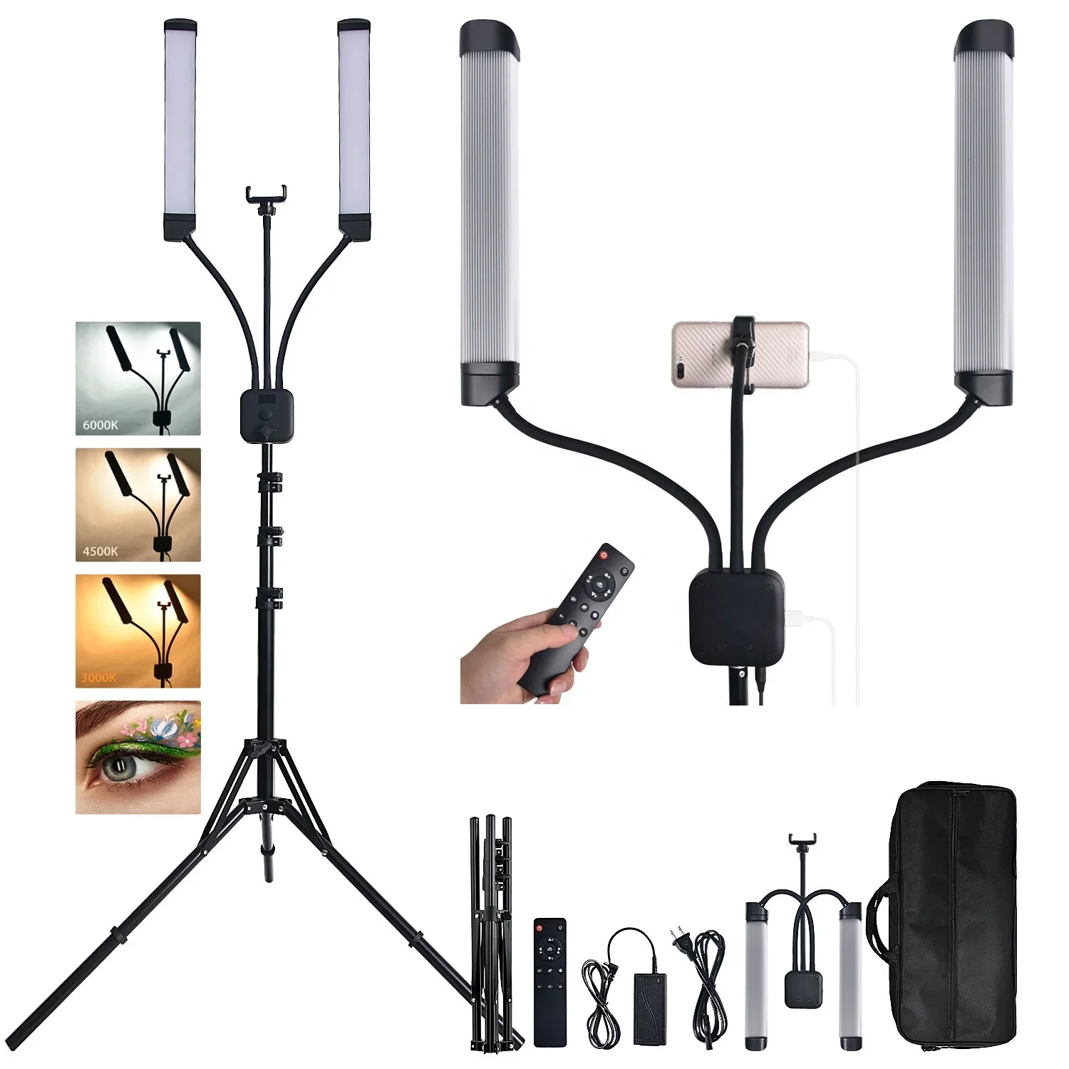 Studio Light Photography Double Arm 50W Color Changing Modern Floor Lamp Eyelash Tattoo Makeup Lights