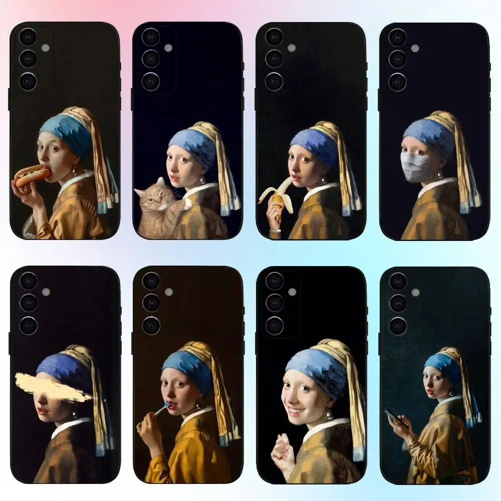 

Art V-Vermeer Girl Painting Phone Case For Samsung Galaxy A73,A72,A71,A70,A53,A52,A51,Others Soft Black Cover