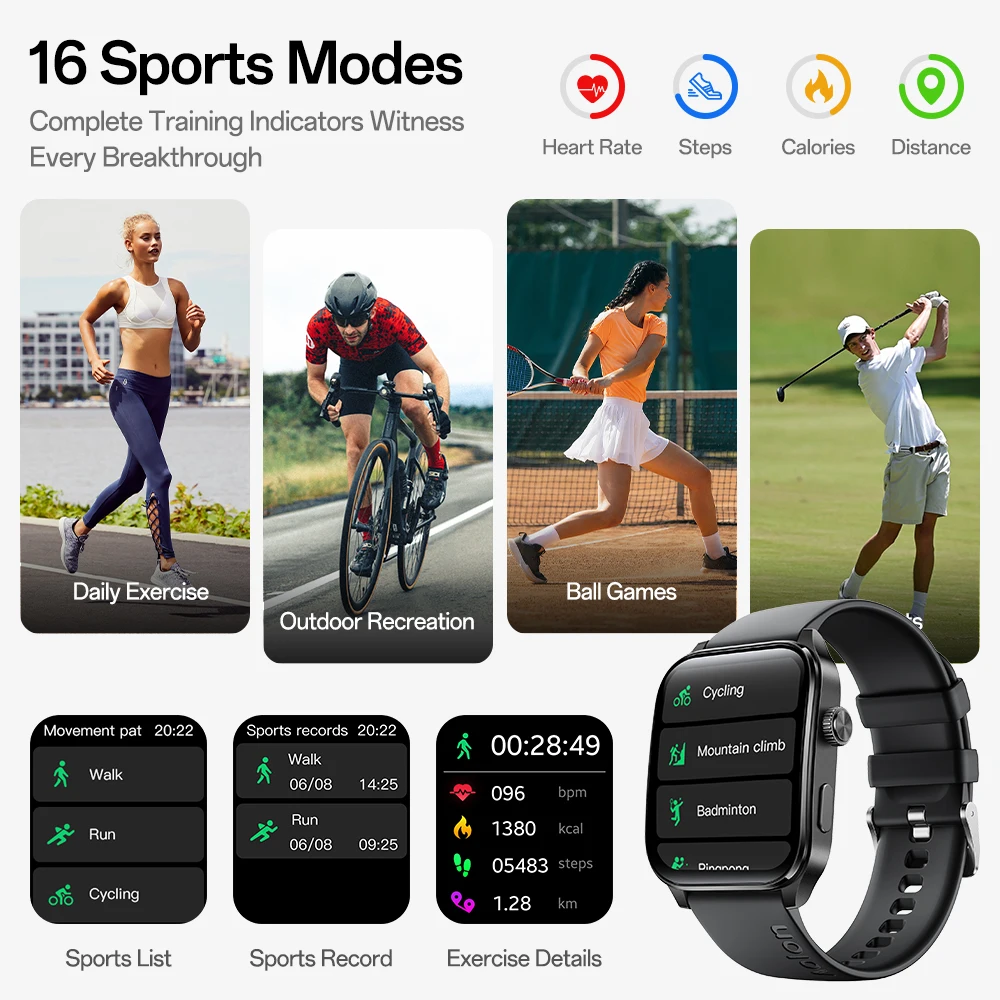 Curve3 1.93'' HD Full Screen Couple Smart Watch IP68 Waterproof Sports Watch Heart Rate Monitor Home Health Monitoring Device