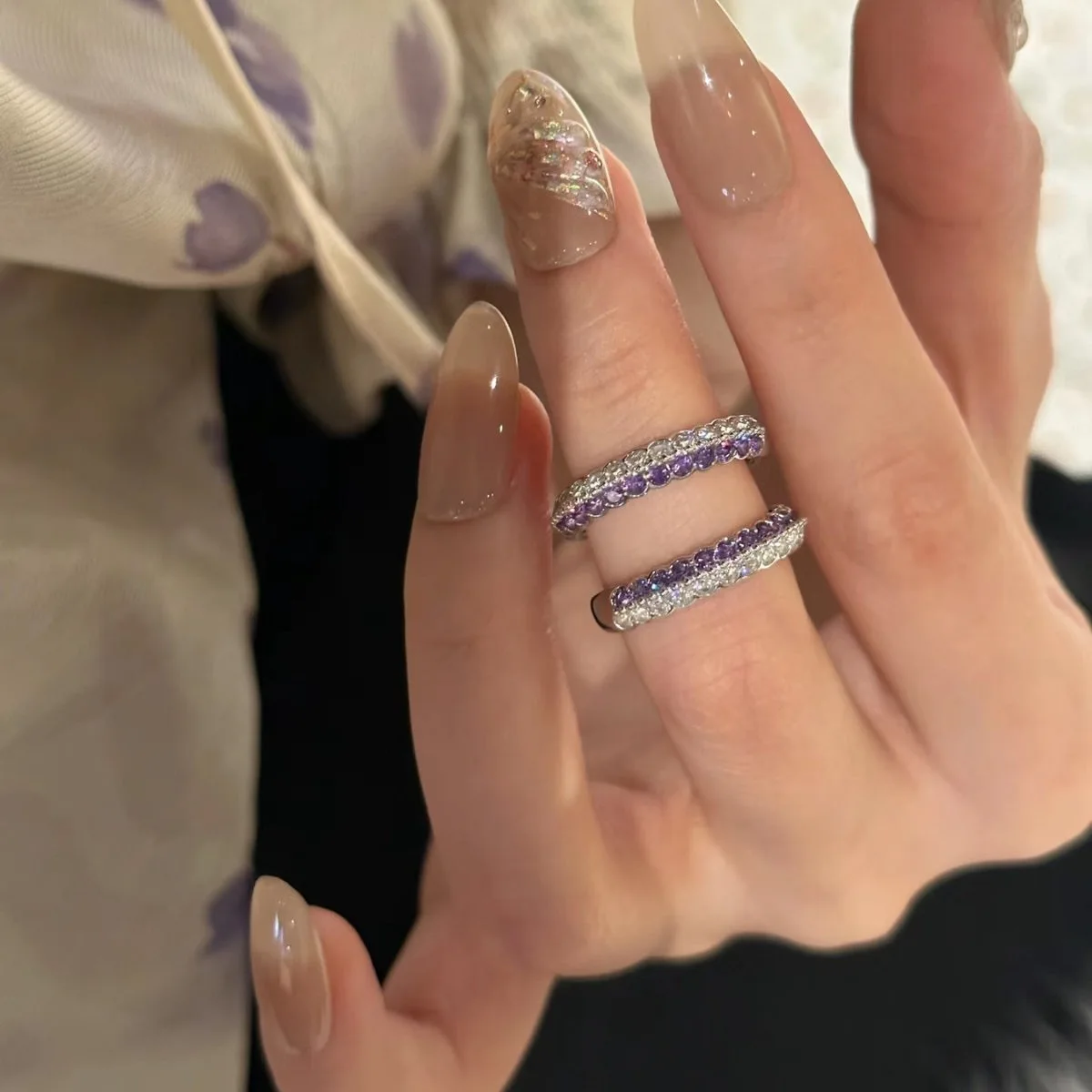 New 100% S925 silver purple white diamond diamond ring, fashionable commuting daily style ring, wedding jewelry ring