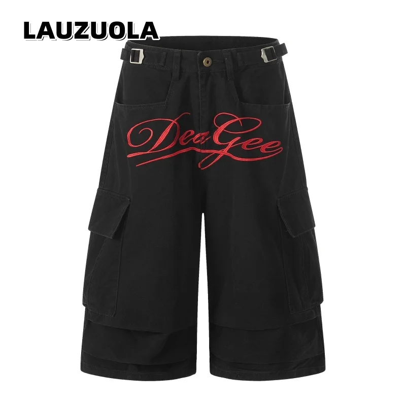 

Men's Gothic Cargo Shorts Letter Embroidery Multi Pocket Baggy Wide Leg Streetwear Jorts Hip Hop Casual Summer Shorts