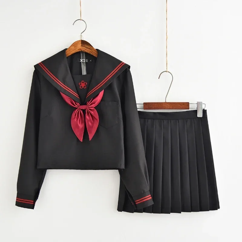 

2021 Autumn Japanese School Uniforms For Girls Cute Long-length Sailor Tops Pleated Skirt Full Sets Cosplay JK Costume Series