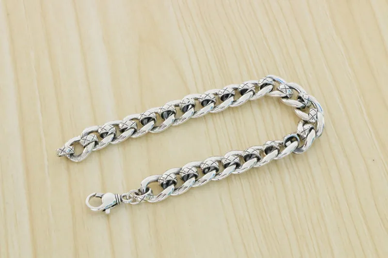 Japanese and Korean trendy punk style minimalist glossy s925 sterling silver bracelet Personalized and popular men and women's c