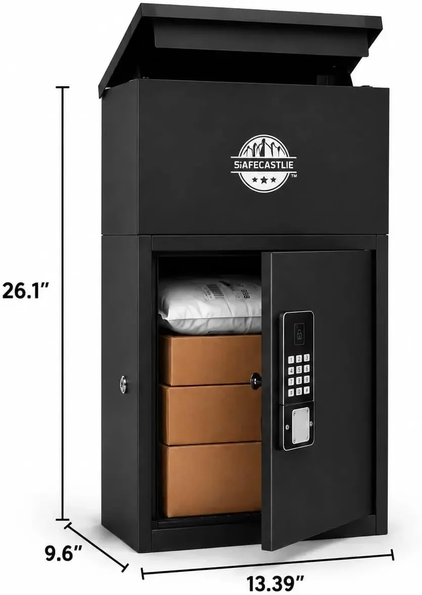 Outdoor Smart Parcel Drop Box– 13.39 x 9.65 x 26.1 in, Wall-Mounted Lockable Package Delivery Box with Wi-Fi Bridge, Digital Key