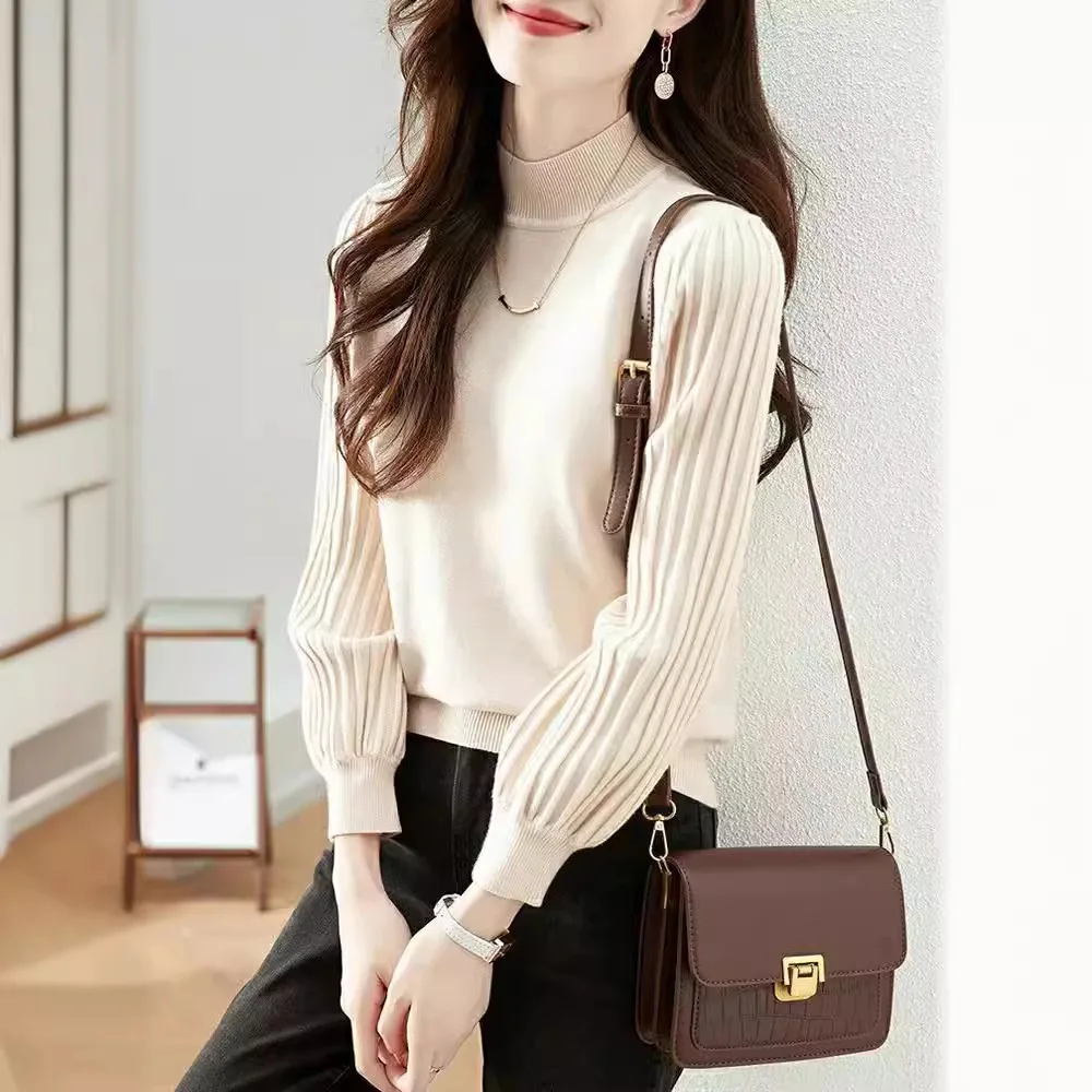 

Half-high Neck Base Shirt Light Luxury Fashionable Autumn and Winter Versatile Casual Pit Strip Long-sleeved Cashmere Warm