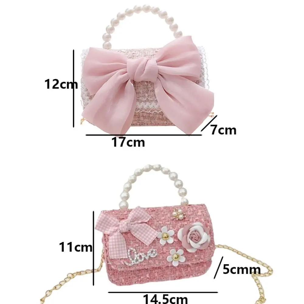 Bolsa Princesa de Couro Sintético Decorada com Pérolas, Bolsa de Mão e Transversal para Meninas