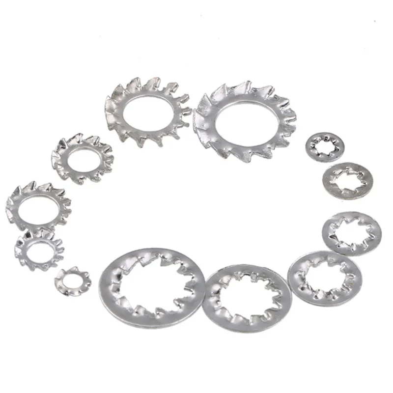 

3-200pcs M3-M30 External Internal Toothed Serrated Lock Washer Gasket 304 Stainless Steel Backstop Anti-skid Anti-loose Washers