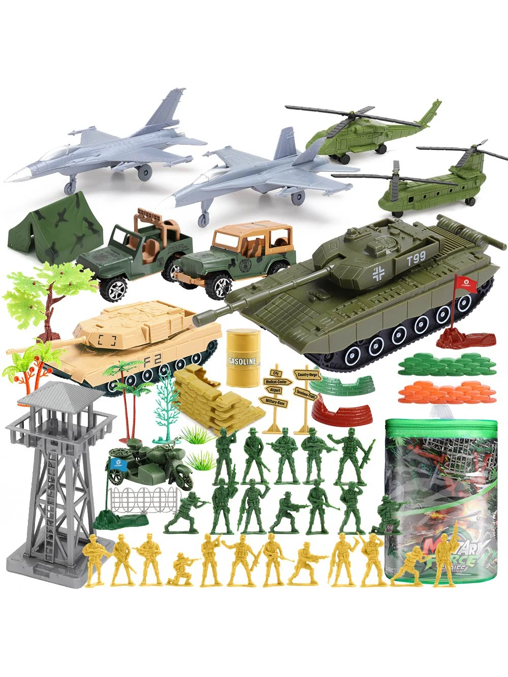 

ViiKONDO Army Men Toy Military Playset Green vs Tan Soldier 150pcs Zipper Bag Modern Battle Jet Tank Model Wargame Boy's Gift