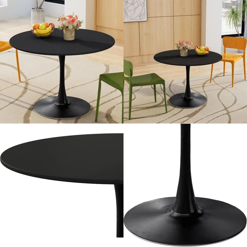 

42-дюймовый современный круглый обеденный стол со столешницей из МДФ и металлическим основанием, подходит для 4-6 человек, идеально подходит для небольших помещений и повседневного кофе
