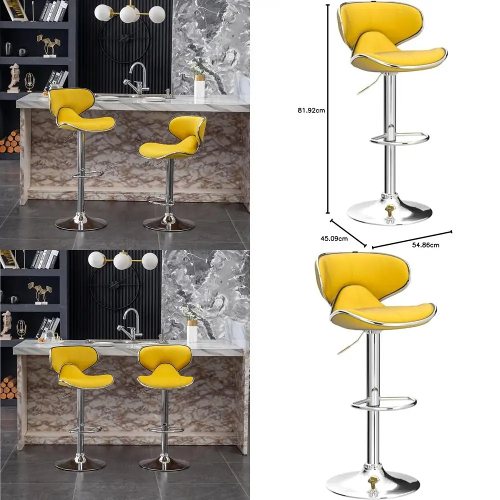 masaccio velvet upholstered adjustable swivel barstool, set of 2, yellow
