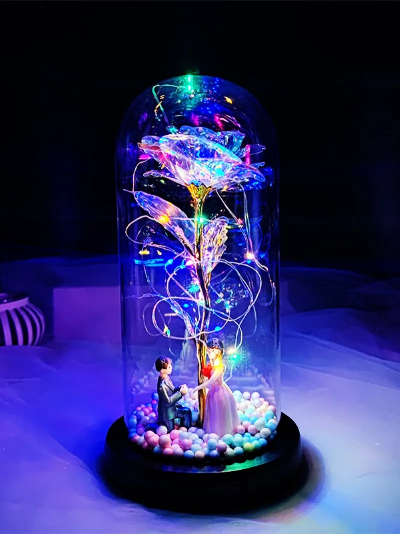 1 Stück Weihnachtsgeschenk Damen-Rosengeschenk, Geburtstagsgeschenk für Frauen, Milchstraßen-Glas-Schmetterling Lila Ewige Rose Geschenk für Sie, Glaskuppel-Glas – Detail 6