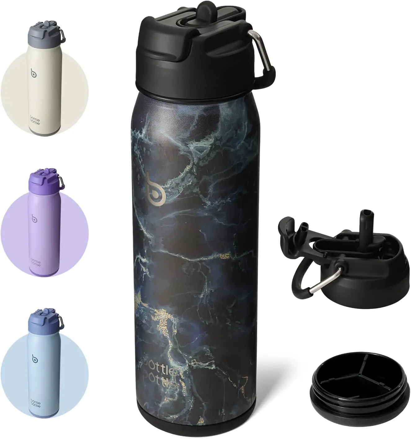 

Изолированная бутылка для воды на 24 унции Спортивная бутылка для воды из нержавеющей стали с соломинкой и регулируемой крышкой Органайзер для ежедневных таблеток