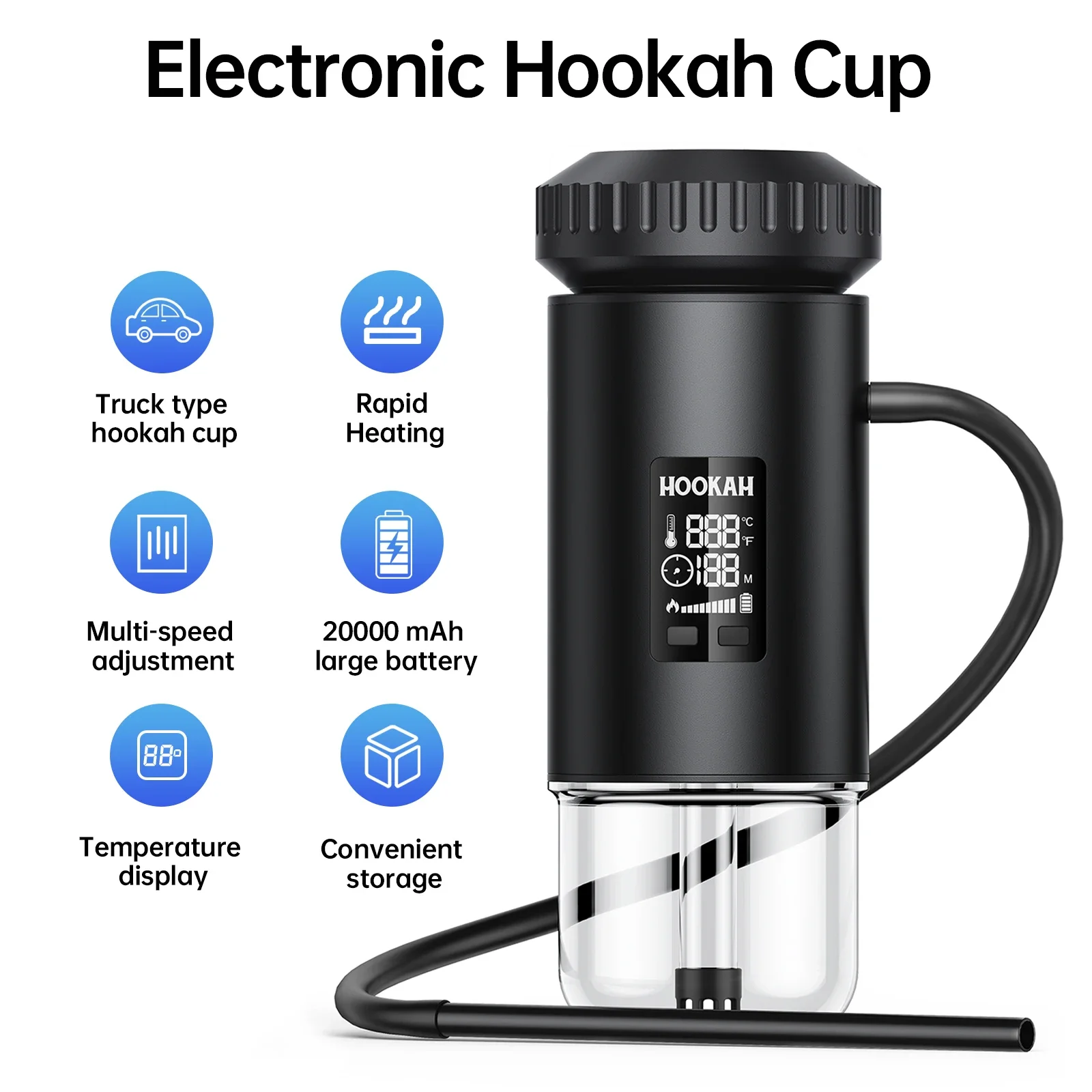 Custom Acrylic Hookah Portable Car Lacquer Electric Hookah Cup Rechargeable Mini Shisha Electronic Smoking Set with Battery