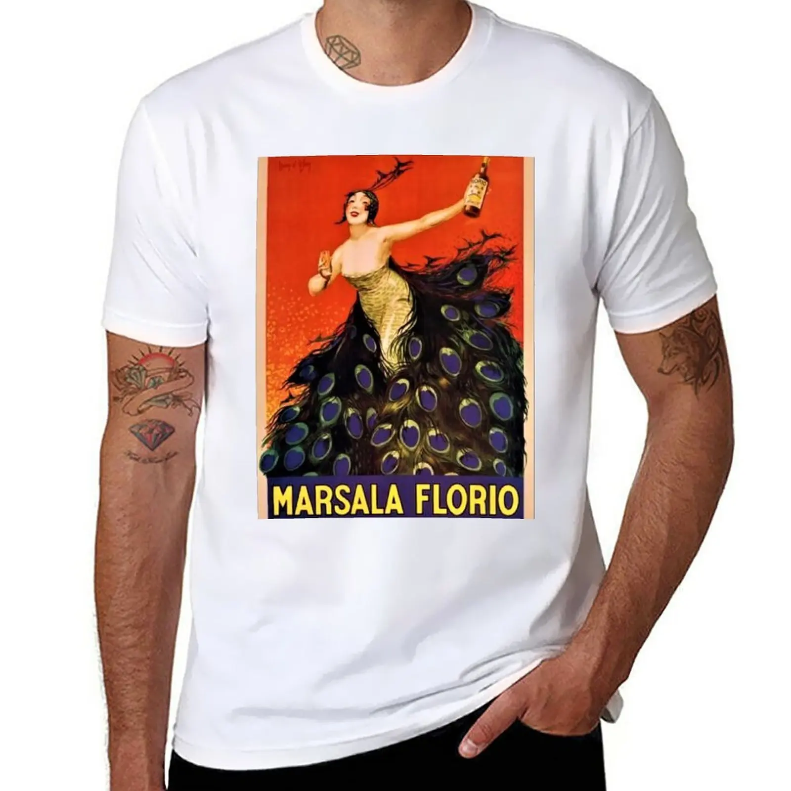 New Vintage Marsala Florio Alcoholic Peacock Advertisement Poster T-Shirt sweat shirts Short t-shirt mens plain t shirts