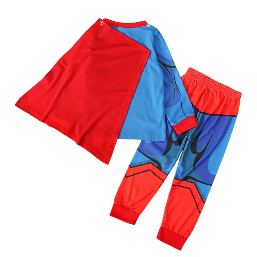 Bambini Super Hero Captain America Batman Cosplay pigiama Cartoon Spider-Man manica lunga Top + Pant + Cape Suit 2-8T Baby Sleepwear