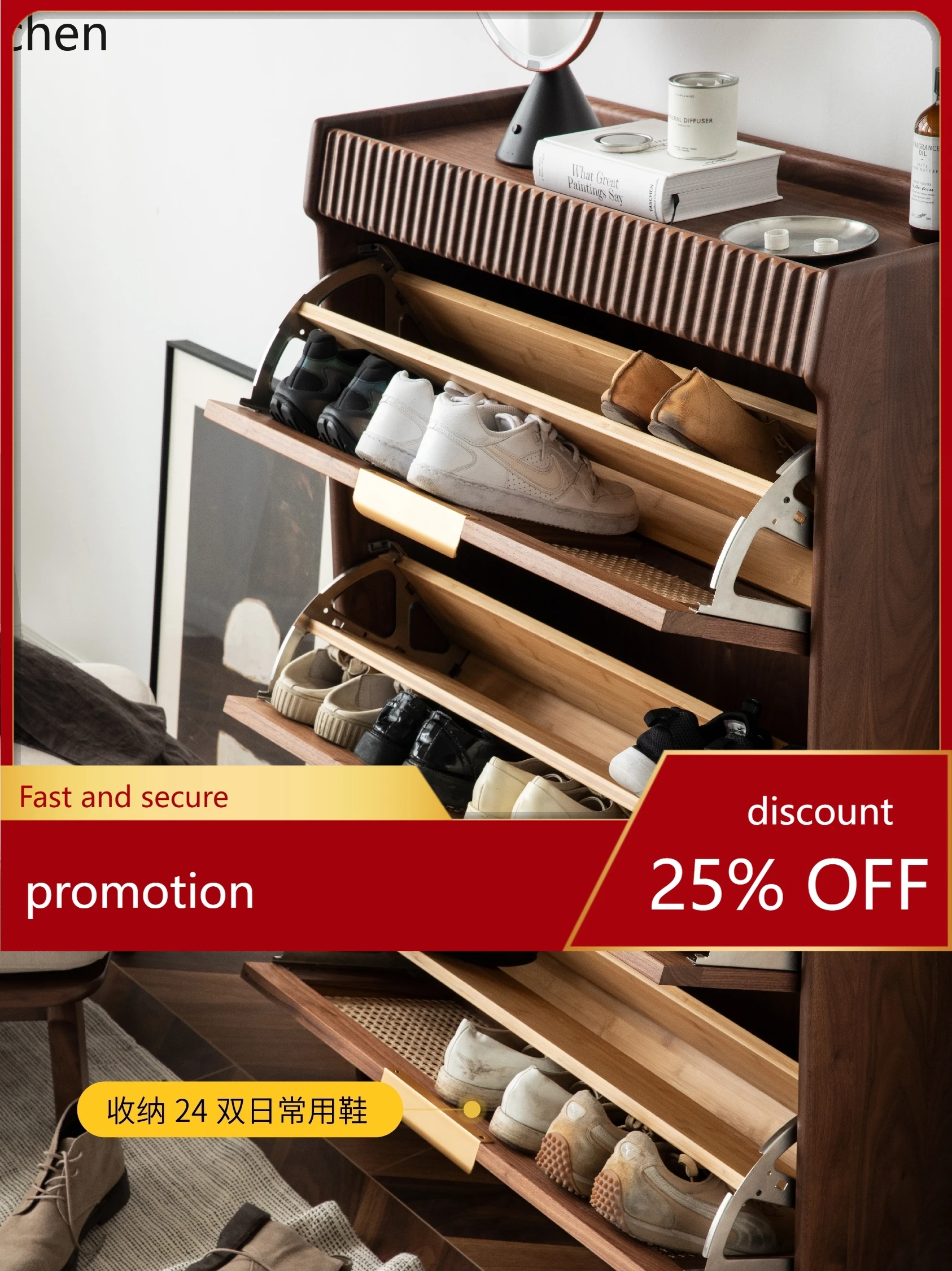 ZML Solid Wood Shoe Cabinet Retro Entrance Storage Flip Bucket Entryway Cabinet Entry Rattan Woven