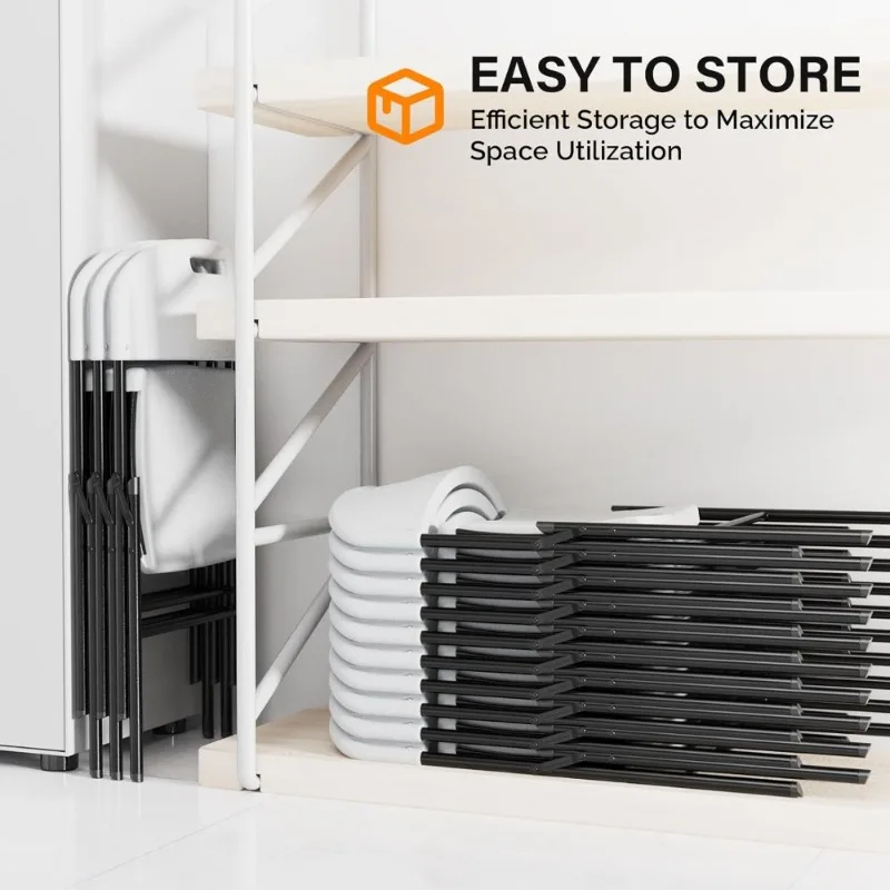 Sillas plegables de alta resistencia Asiento de plástico HDPE Marco de acero portátil para interiores y exteriores Evento Fiesta Boda Banquete Escuela Blanco