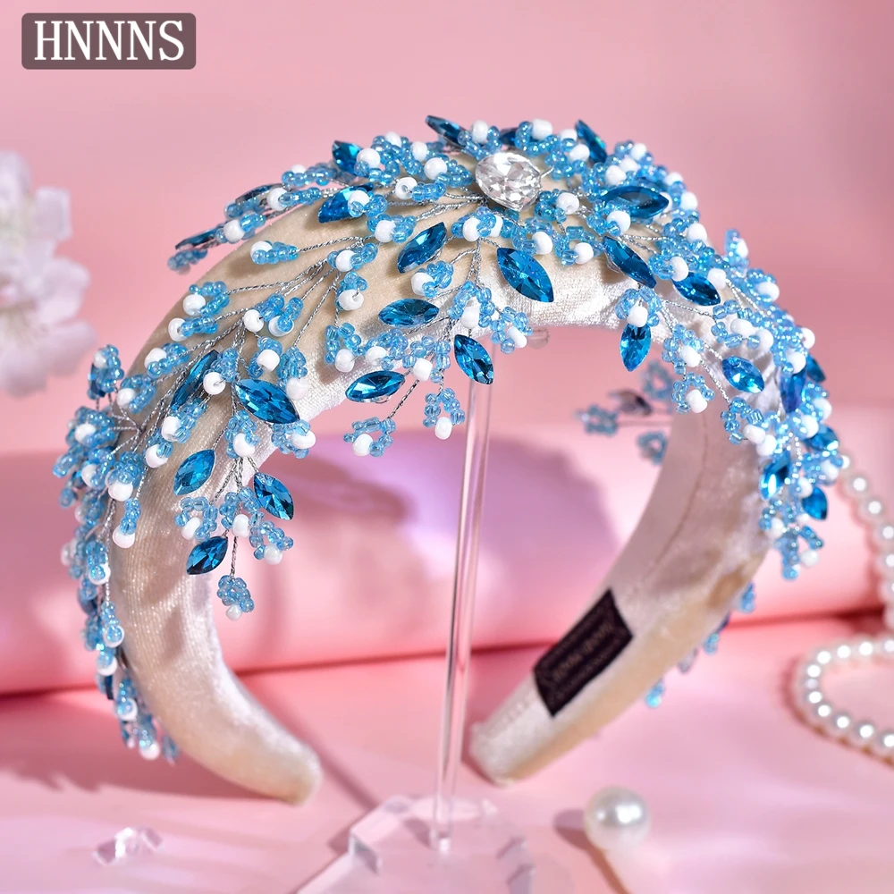 

HNNNS Blue Crystal Fashion Hair Bands Rhinestone Sponge Headdress Beach Party Dress Up Accessories Exquisite Jewelry A290