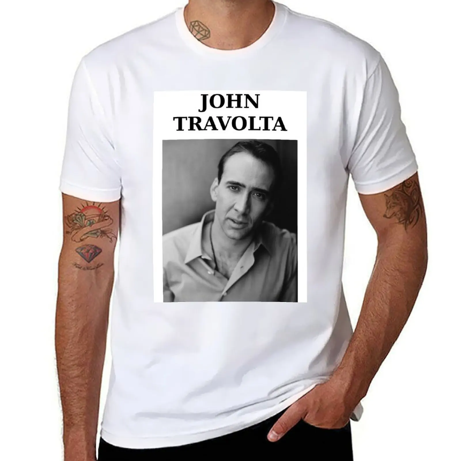 

Nicolas Travolta... John Cage... WTF T-Shirt blue archive plus size tops shirts graphic tees t shirt men