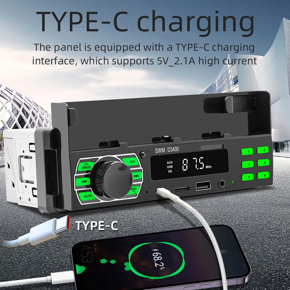 

MP3 Player Type C Charging Car Stereo APP Remote Multimedia Player Bluetooth-compatible with Phone Holder Locating Car TF Card