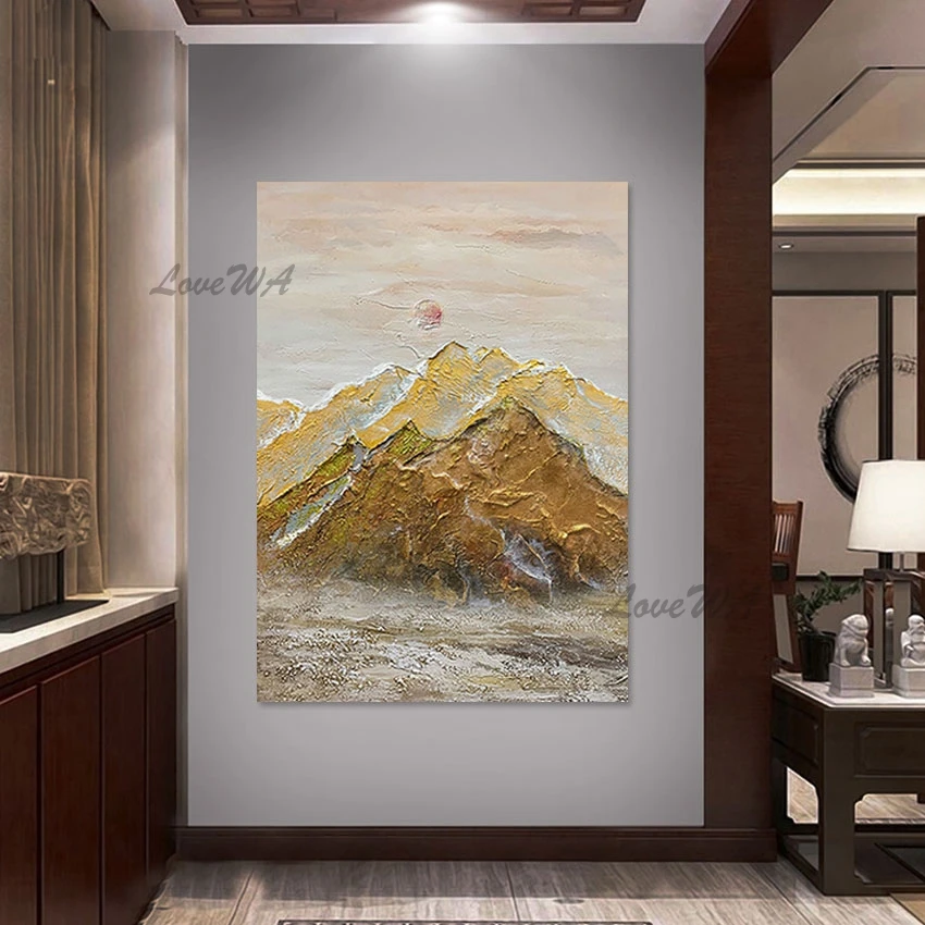 

Gold Foil Design Texture Mountain 3d Beautiful Picture Scenery Abstract Wall Art Canvas Roll Unframed Modern Wall Paintings