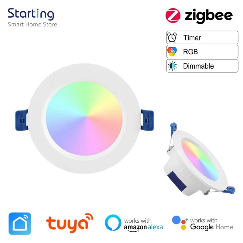 

Умный Светодиодный точечный светильник Tuya Zigbee, лампа с теплым светом, с RGB подсветкой, 10 Вт/12 Вт, с голосовым управлением через приложение, с поддержкой Alexa и Google Home