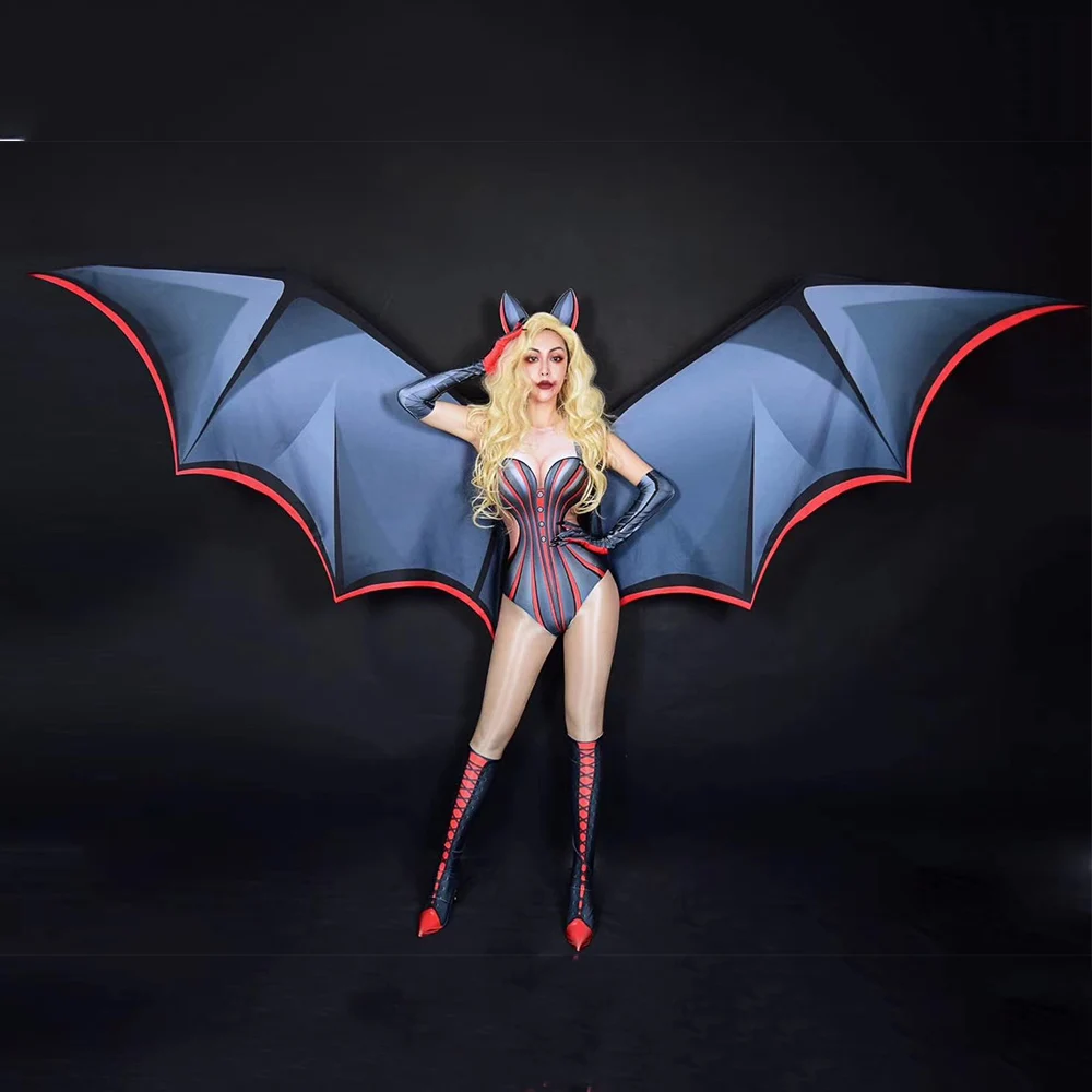 Printing Halloween Role Playing Costume Bat Cosplay Bodysuits Rave Festival Personality Performance Theatrical Costume For Women