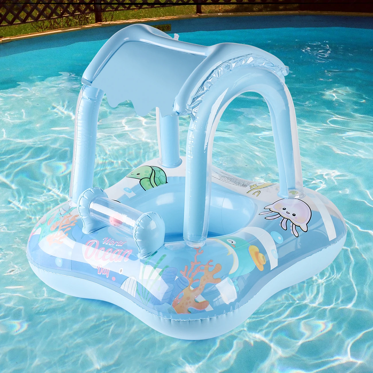 Baby Pool Float with Sun Canopy for Infants and Toddlers 6