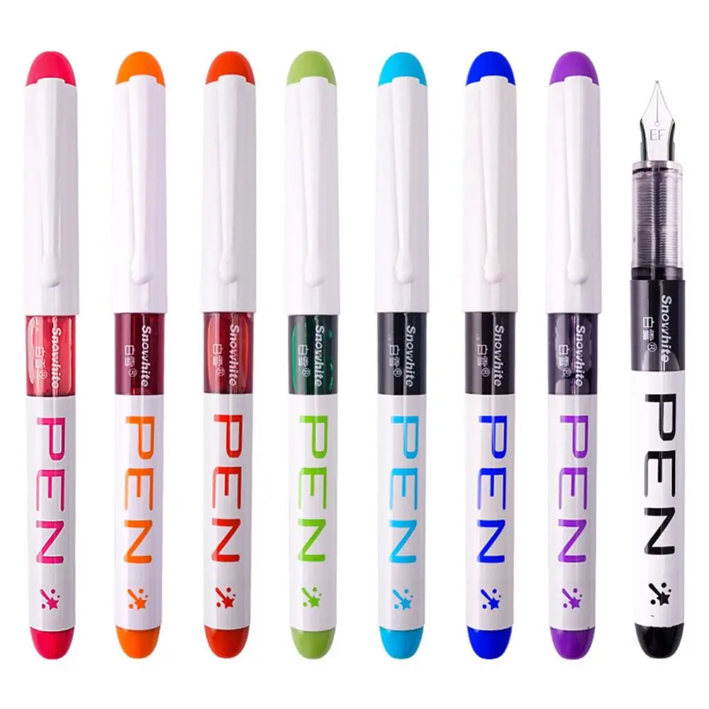 Large Capacity Fountain Pen EF Nib Multi-Color Writing Ink Pens 8 Colors Quick-Drying Straight Liquid Pen Office Accessories