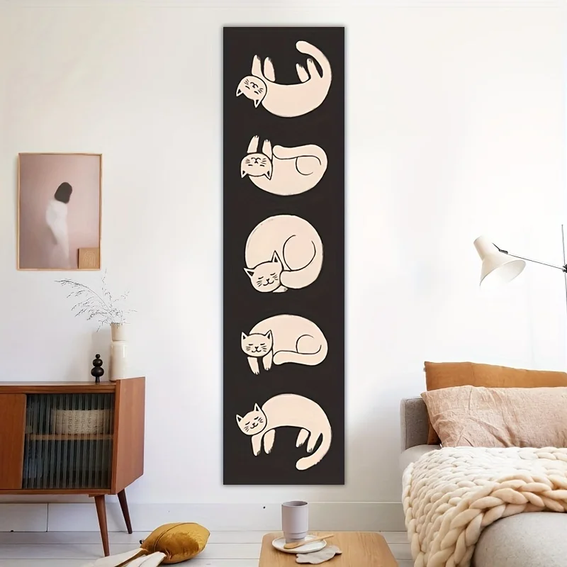 VIKAMA Mysterious Moon Phase Cat Pattern Tapestry Bedroom Art Decor Bedroom Office Living Room Gaming Room Home Decor