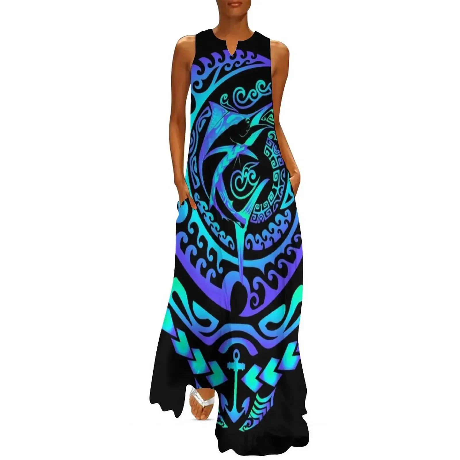 

Maori Blue Marlin Long Dress Women's summer long dress clothes for women summer dress woman 2025 trendy summer daily