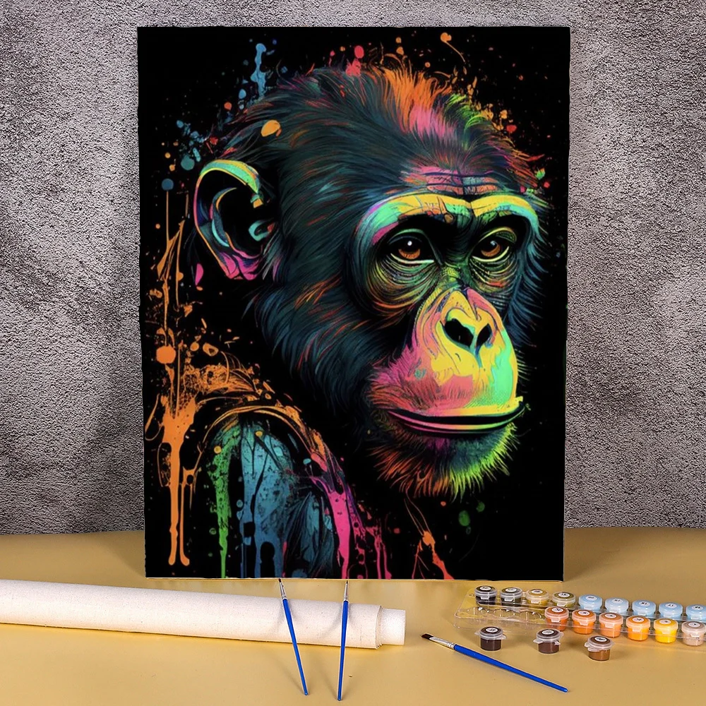 Oil Painting By Numbers Colorful Gorilla Acrylic Paint Package Modern Wall Art HandPainted Picture Coloring By Number Home Decor