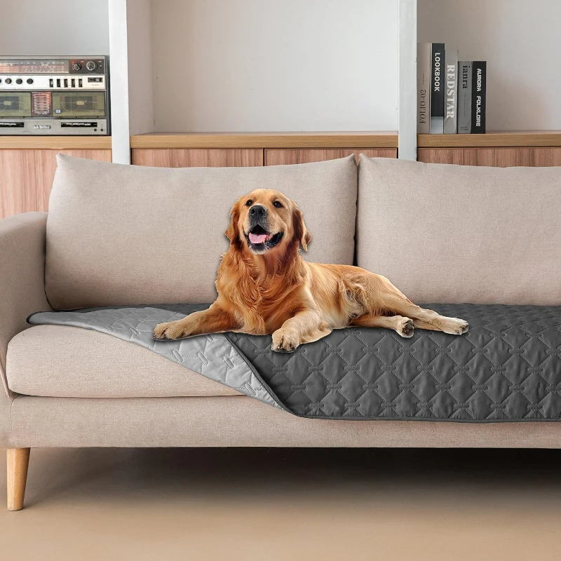 Stronger Waterproof Pet Blanket, Scratch Proof Furniture Protector for Dogs Cats, Reversible Cover Dark Grey/Light Grey