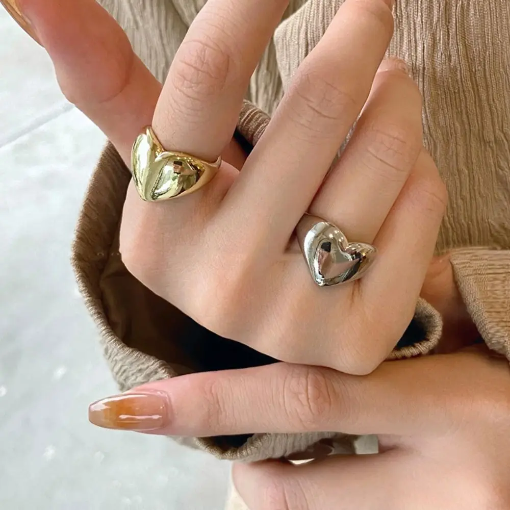 Geometric Metal Heart Ring Korean Style Alloy Geometric Open Ring Jewelry Accessories Minority Design Wide Finger Buckle Women