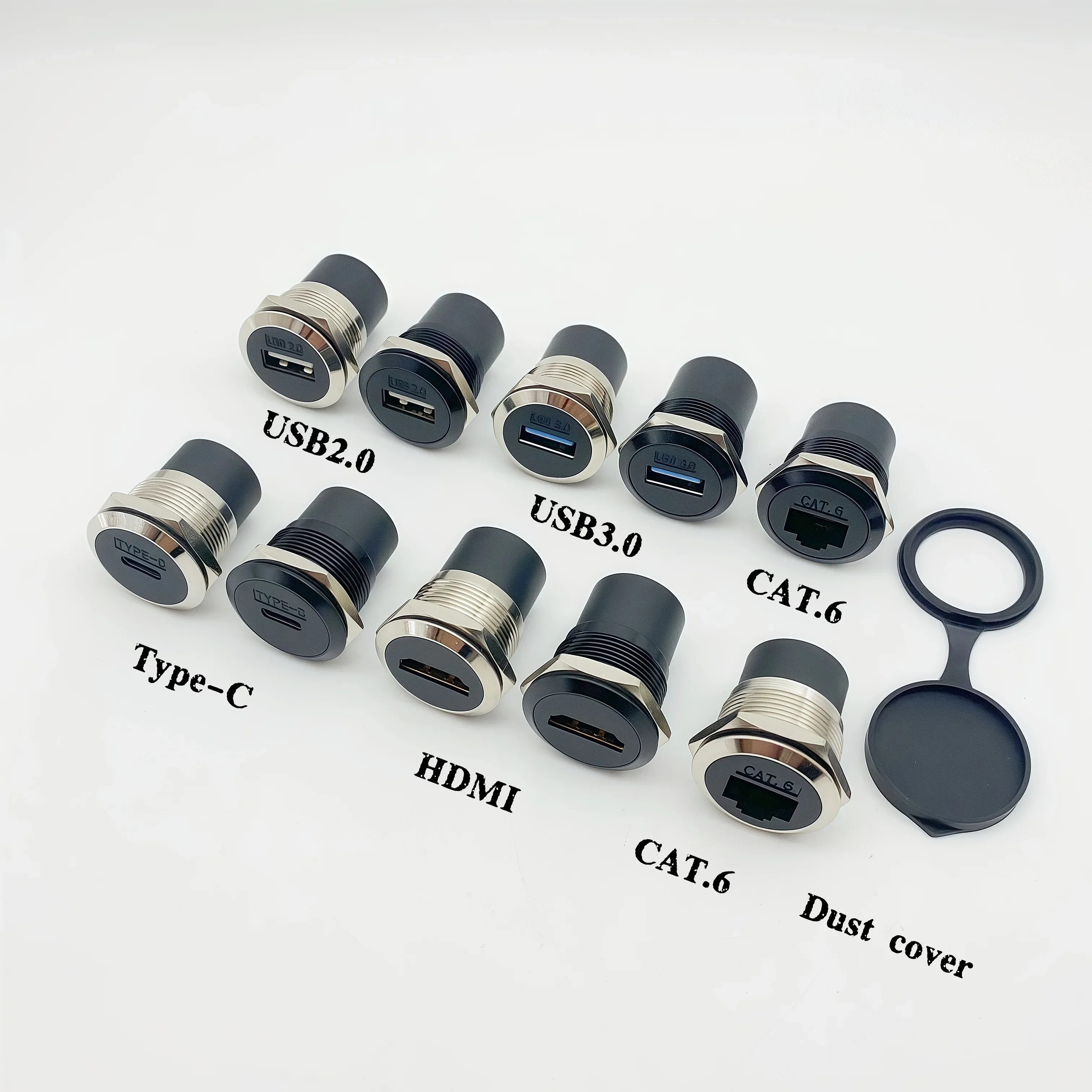 1Pcs Metal Round Socket Module D Type RJ45 Straight Through Network USB2.0 USB3.0 Connector Panel Mounting HDMI CAT6