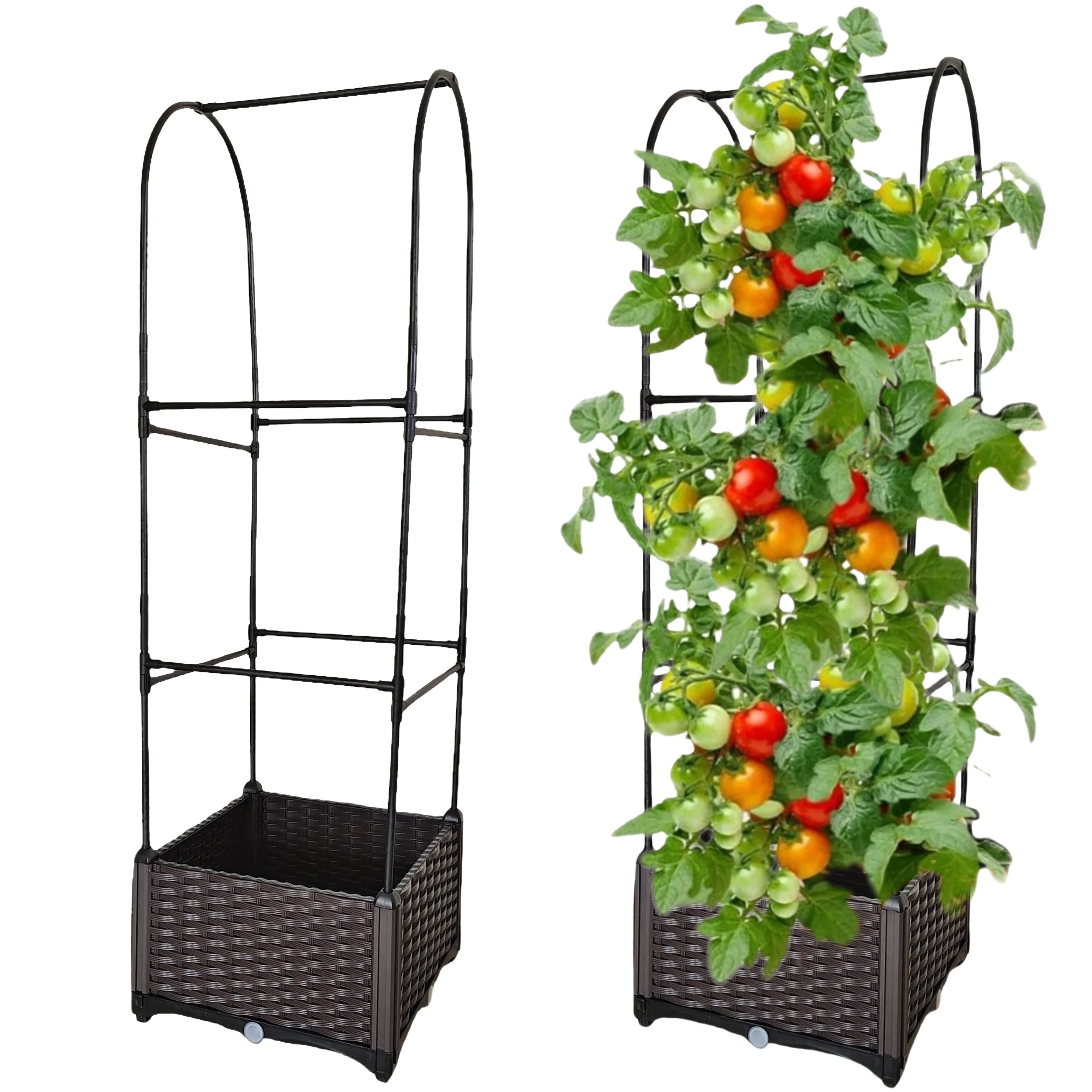 

Raised Garden Bed Planter Box with Trellis, Tomato Planters for Climbing Plants Vegetable Vine Flowers Outdoor Patio Tomato Cage